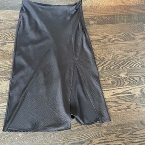 Black silk midi skirt